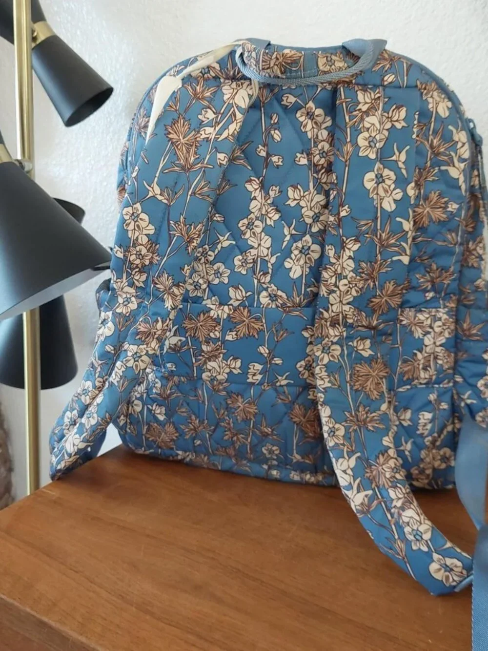 Vera Bradley Larkspur Delphinium backpack blue floral has stains look at pics s